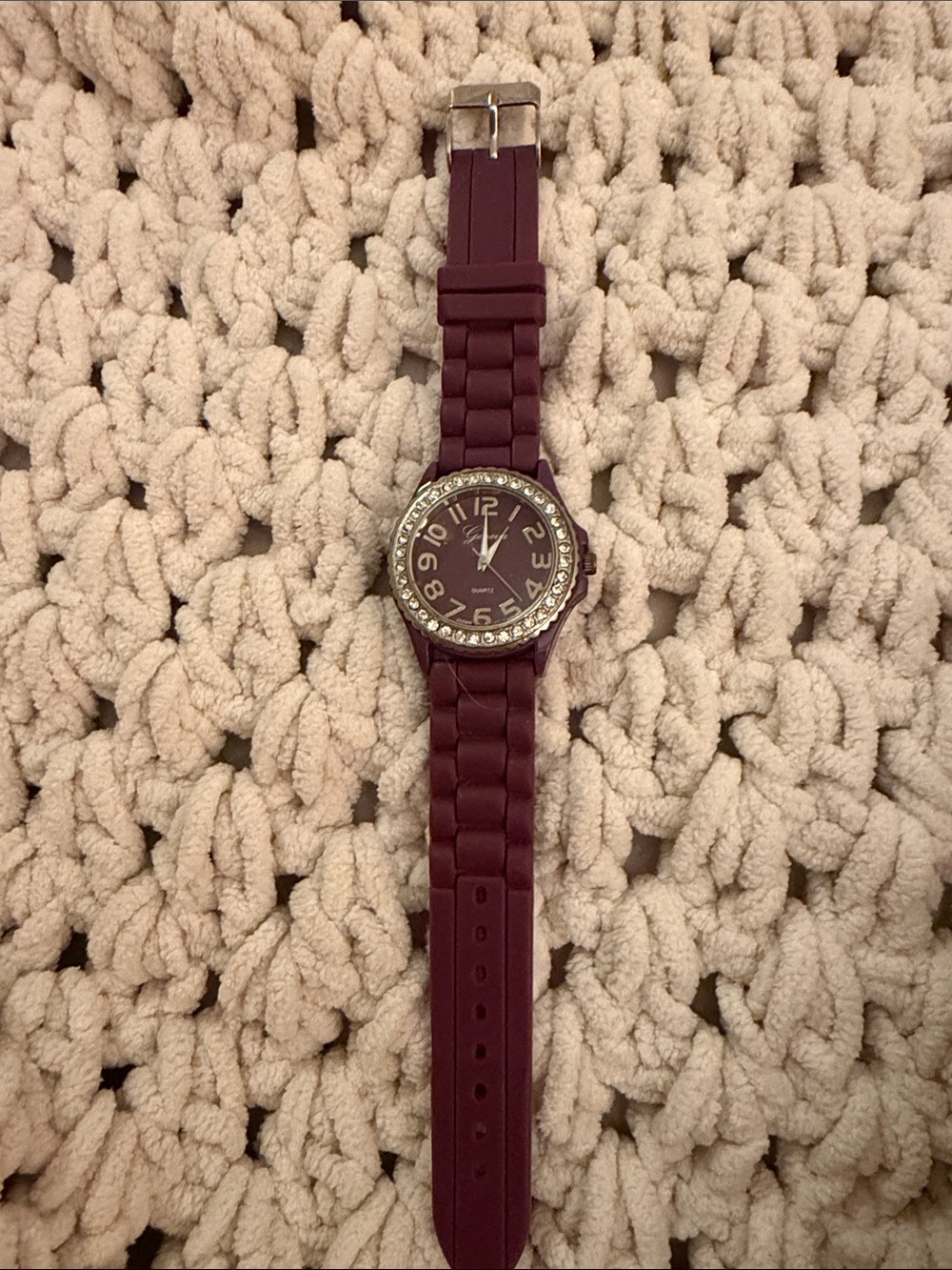 Geneva Burgundy Silicone Strap Watch with Metallic Back